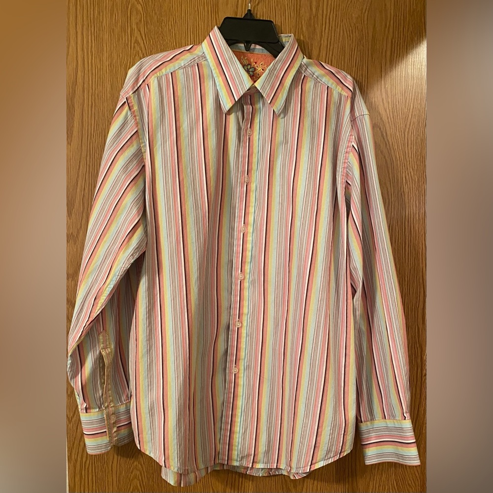 Men’s Robert Graham flip cuff striped button down shirt. Size XL